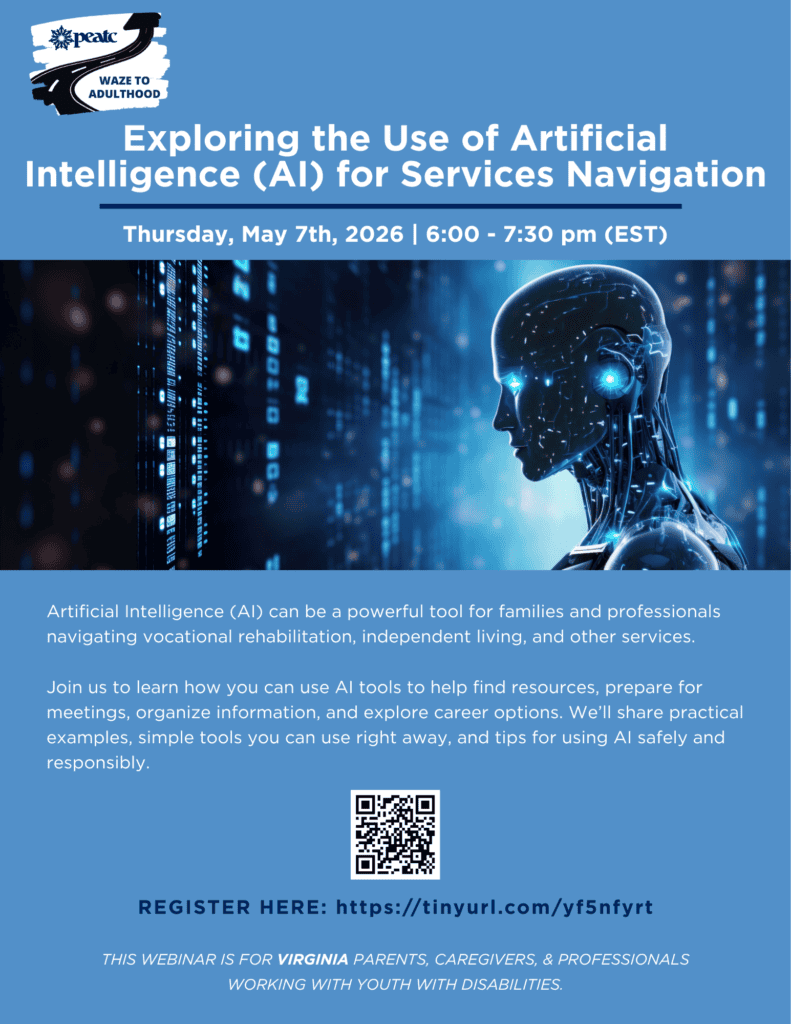 A flyer showing the name of the webinar - Exploring the Use of AI for Services Navigation along with the date, time and registration link.