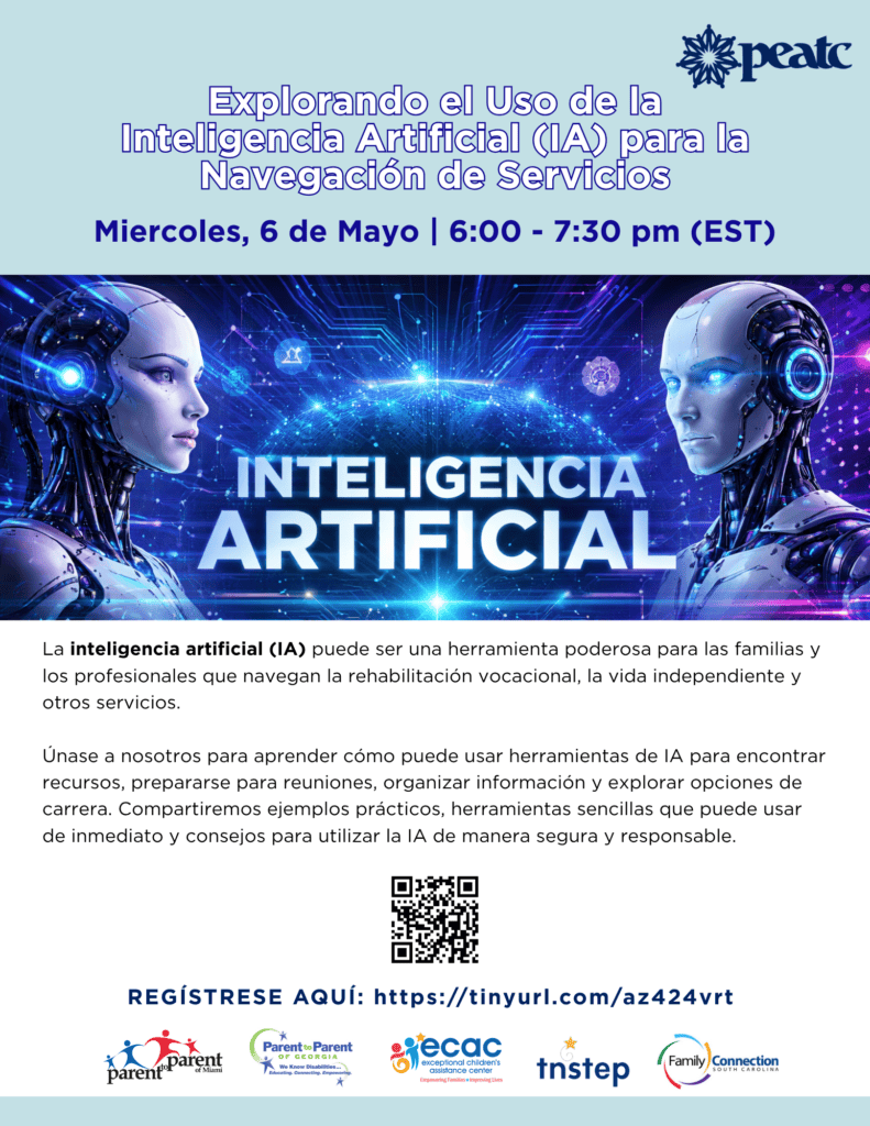Flyer showing two AI robots and detailing the event date, time, and registration link.