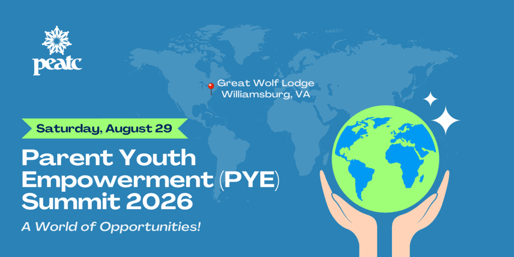 blue banner with information about the Parent Youth Empowerment (PYE) Summit on August 29, 2026